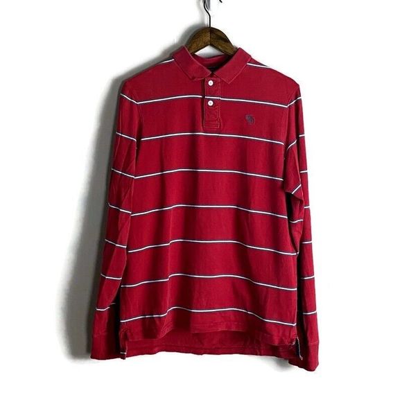 ABERCROMBIE FITCH Mens Red Muscle Rugby Long Sleeve Shirt Size L Logo Moose Y2K - Picture 1 of 9